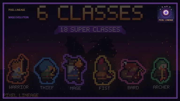 Pixel Lineage Mage Class Arcane Destruction and Healing Combat